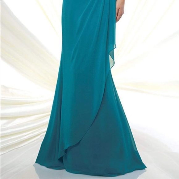 Montage by Mon Cheri Long Gown Teal Size 16 NEW with tags and shawl - Picture 3 of 8